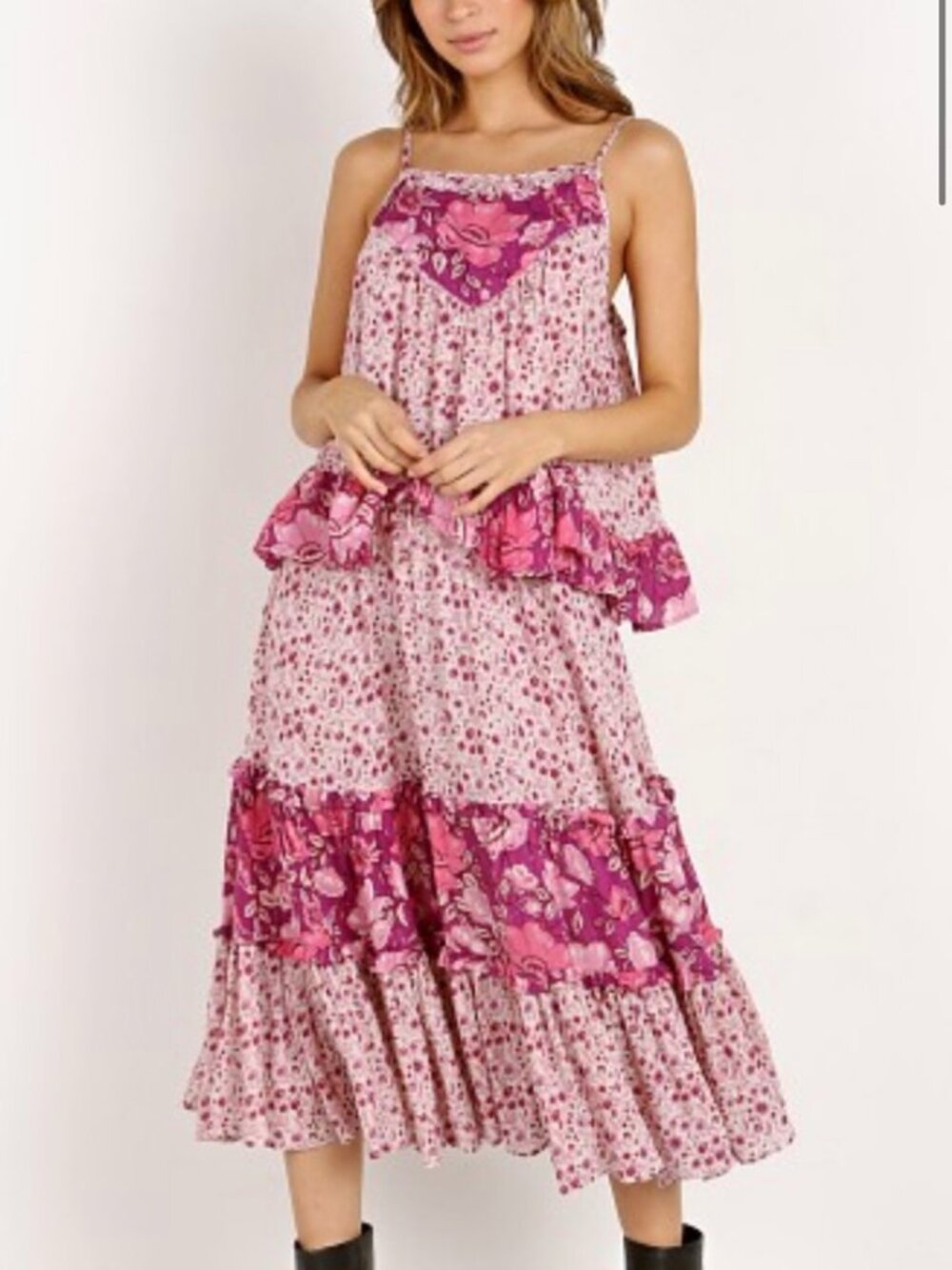 Spell & The Gypsy Winona Midi Skirt Berry Floral Boho Small EUC